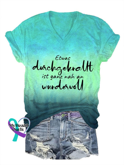 Women’s Etwas Wechsel Print V-Neck T-Shirt Blue-Green / S