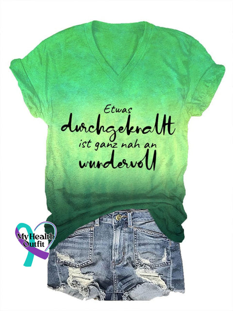 Women’s Etwas Wechsel Print V-Neck T-Shirt Green / S