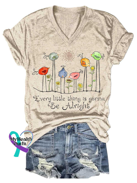Women’s Every Little Thing Is Gonna Be Alright Mental Health Awareness V-neck Casual T-Shirt Sand / S