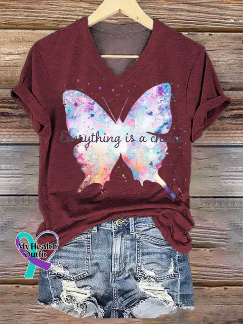 Women’s Everything Is A Choice Butterfly V-neck Casual T-Shirt Red / S
