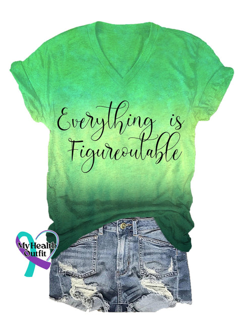 Women’s Everything Is Figureoutable Printed V-Neck T-Shirt Green / S