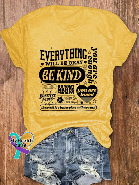 Women’s Everything Will Be Okay Print T-Shirt Yellow / S