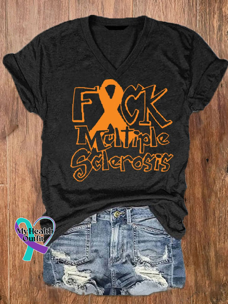 Women’s F*Ck Multiple Sclerosis V-Neck Tee Black / S