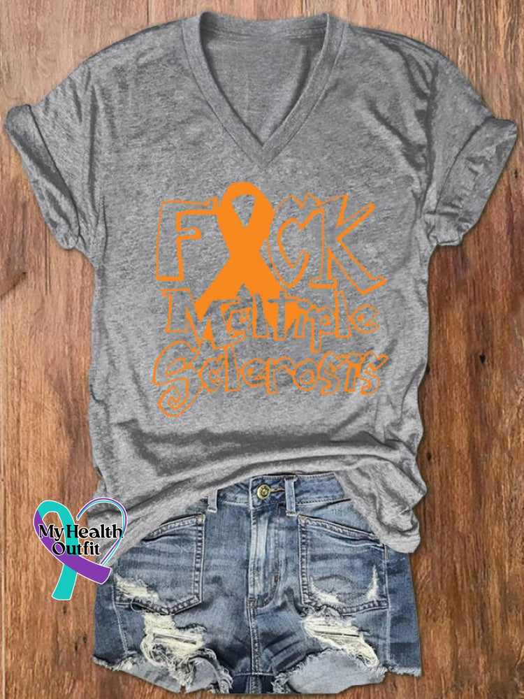 Women’s F*Ck Multiple Sclerosis V-Neck Tee Light Grey / S