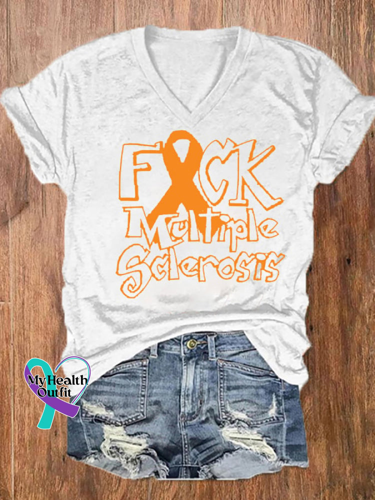 Women’s F*Ck Multiple Sclerosis V-Neck Tee White / S