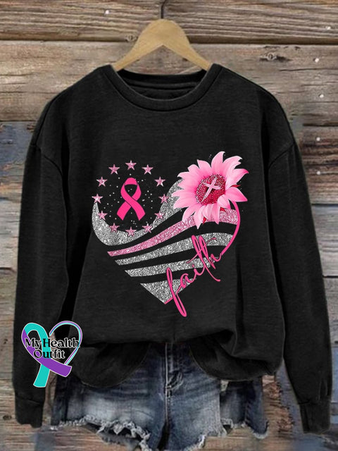 Women’s Faith Breast Cancer Awareness Casual Sweatshirt Black / S