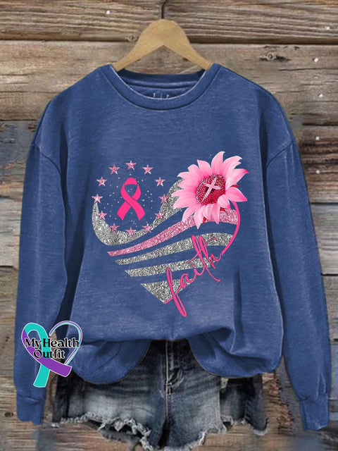 Women’s Faith Breast Cancer Awareness Casual Sweatshirt Blue / S