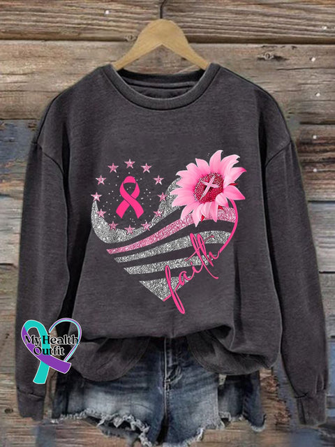 Women’s Faith Breast Cancer Awareness Casual Sweatshirt Dark Grey / S