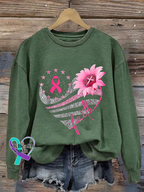 Women’s Faith Breast Cancer Awareness Casual Sweatshirt Green / S