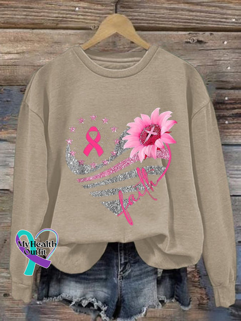 Women’s Faith Breast Cancer Awareness Casual Sweatshirt Khaki / S