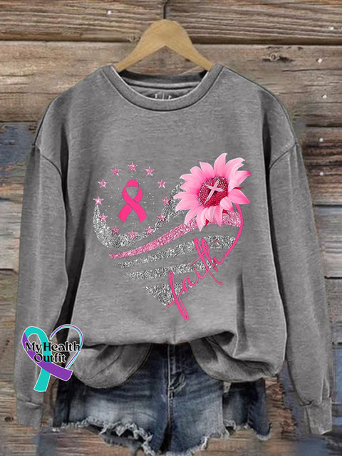 Women’s Faith Breast Cancer Awareness Casual Sweatshirt Light Grey / S