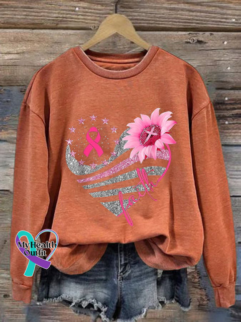 Women’s Faith Breast Cancer Awareness Casual Sweatshirt Orange / S