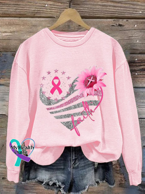 Women’s Faith Breast Cancer Awareness Casual Sweatshirt Pink / S