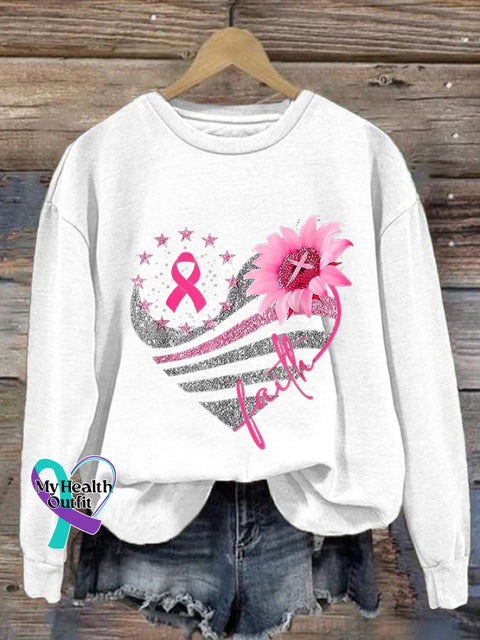 Women’s Faith Breast Cancer Awareness Casual Sweatshirt White / S