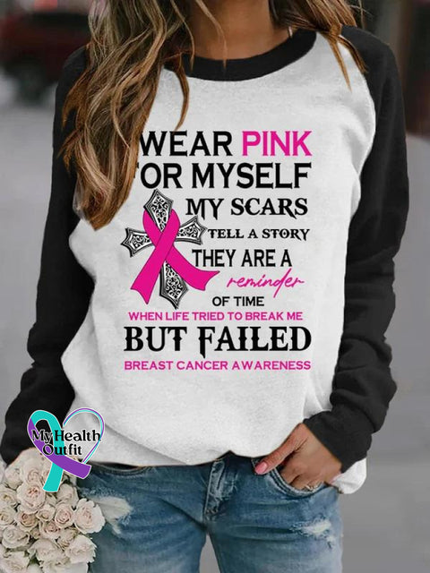 Women’s Faith Breast Cancer Awareness I Wear Pink For Myself Print Long Sleeve Sweatshirt Black / S