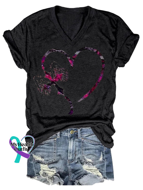 Women’s Faith Breast Cancer Awareness V-neck Casual T-Shirt Black / S
