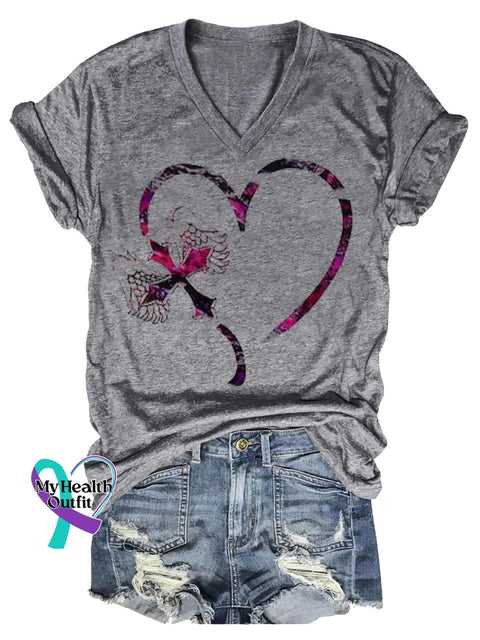 Women’s Faith Breast Cancer Awareness V-neck Casual T-Shirt Grey / S