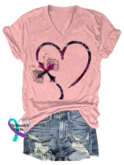 Women’s Faith Breast Cancer Awareness V-neck Casual T-Shirt LightPink / S