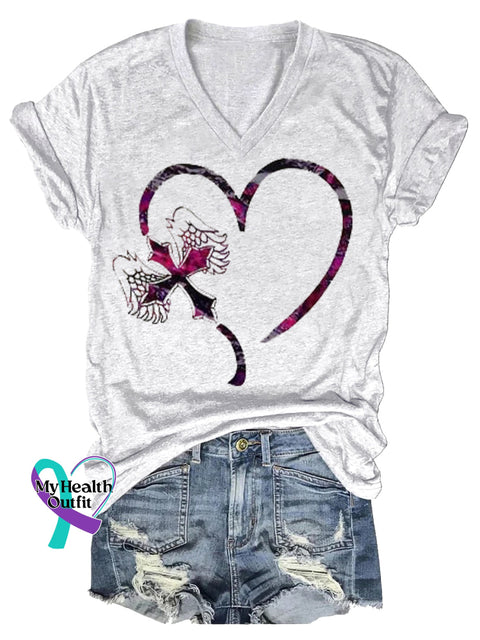 Women’s Faith Breast Cancer Awareness V-neck Casual T-Shirt White / S