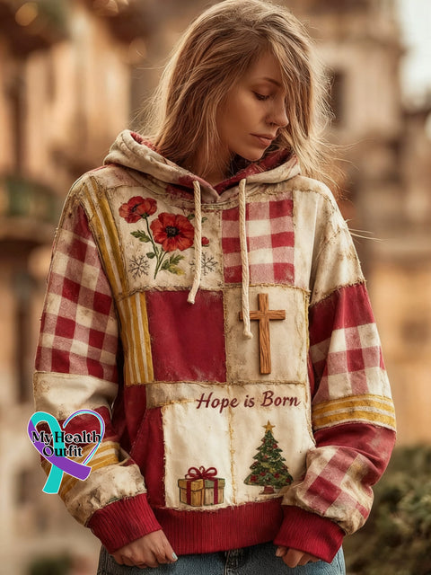 Women’s Faith Christmas Floral Print Hoodie Picture 1 / S