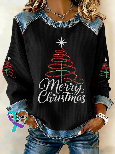 Women’s Faith Cross Christmas Print Casual Sweatshirt Black / S