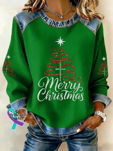 Women’s Faith Cross Christmas Print Casual Sweatshirt Green / S