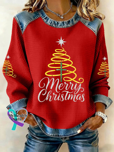 Women’s Faith Cross Christmas Print Casual Sweatshirt Red / S