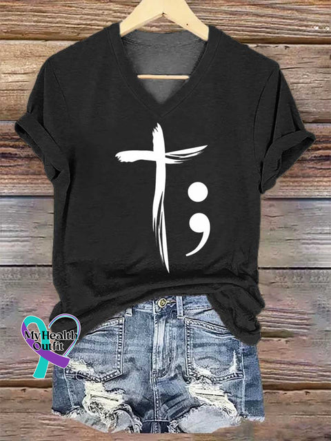 Women’s Faith Cross SUICIDE PREVENTION AWARENESS V-neck Casual T-Shirt Black / S