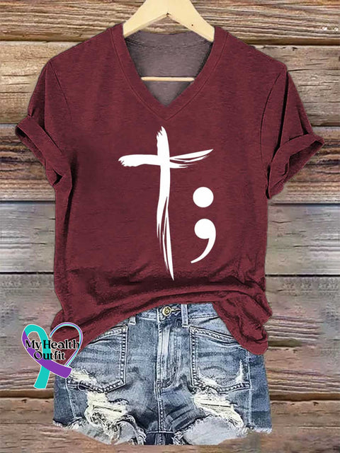 Women’s Faith Cross SUICIDE PREVENTION AWARENESS V-neck Casual T-Shirt Red / S