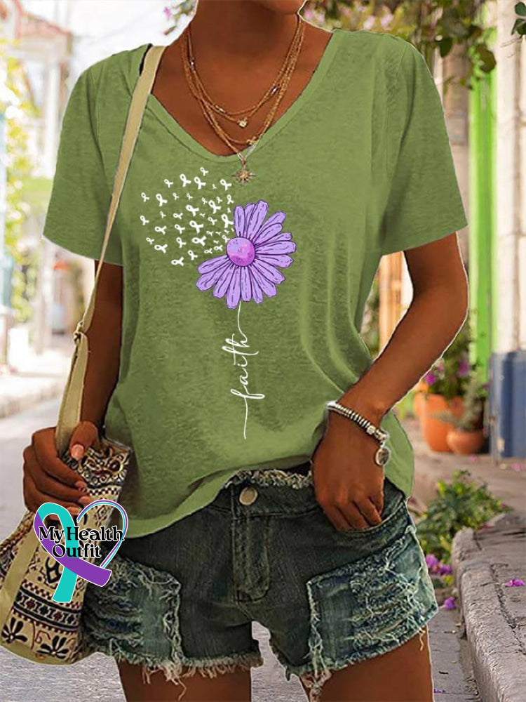 Women’s Faith For A Cure Alzheimer’s Awareness Fighter Supporter V-Neck Tee Green / S