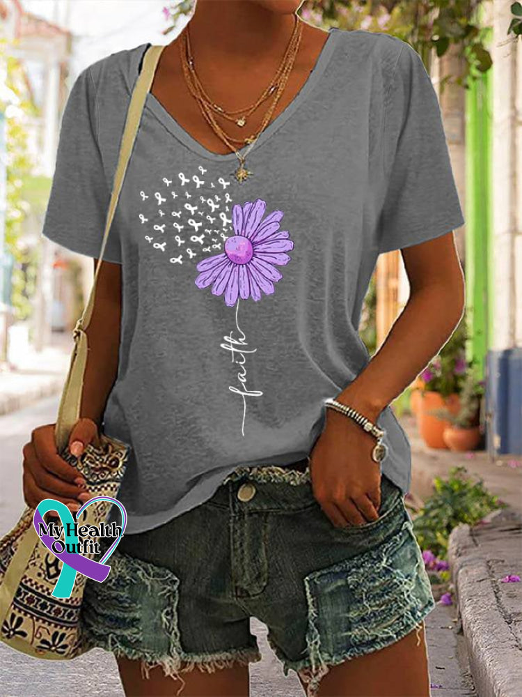 Women’s Faith For A Cure Alzheimer’s Awareness Fighter Supporter V-Neck Tee Grey / S