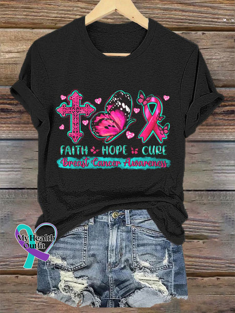 Women’s Faith Hope Cure Breast Cancer Awareness T-Shirt Black / S