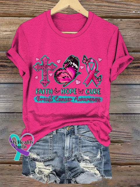 Women’s Faith Hope Cure Breast Cancer Awareness T-Shirt Dark Pink / S