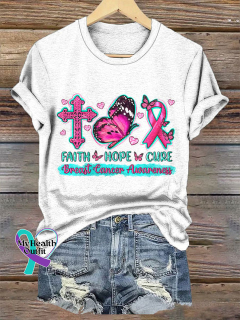Women’s Faith Hope Cure Breast Cancer Awareness T-Shirt White / S