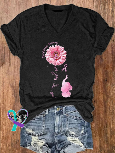 Women’s Faith Hope Fight Love Elephant Breast Cancer Awareness T-Shirt Black / S