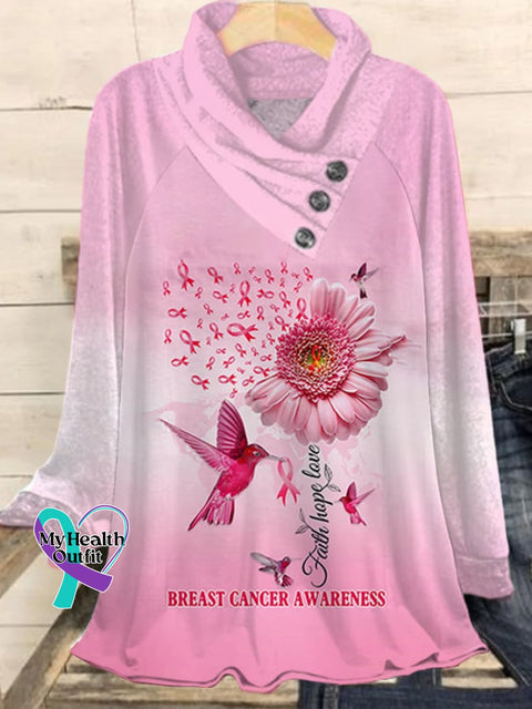 Women’s Faith Hope Love Breast Cancer Awareness Print T-Shirt Pink / S