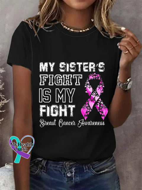 Women’s Faith Hope Love Breast Cancer Print Casual T-Shirt Black / S