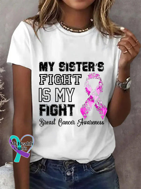 Women’s Faith Hope Love Breast Cancer Print Casual T-Shirt White / S