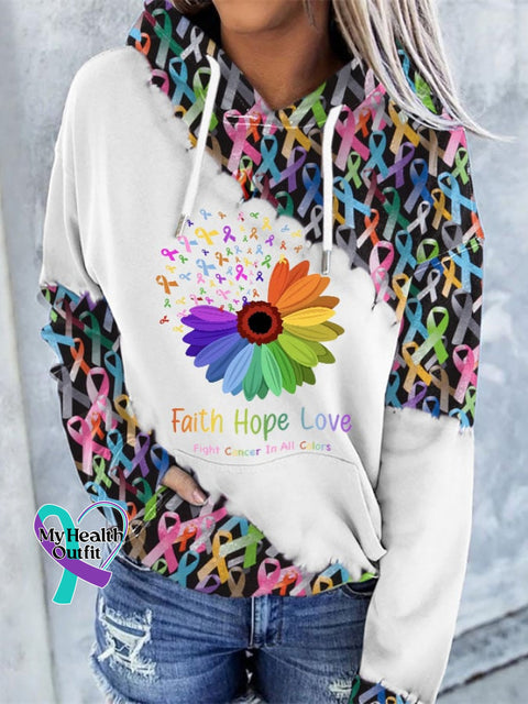 Women’s Faith Hope Love Fight Cancer In All Colors Print Casual Hoodie Picture 1 / S