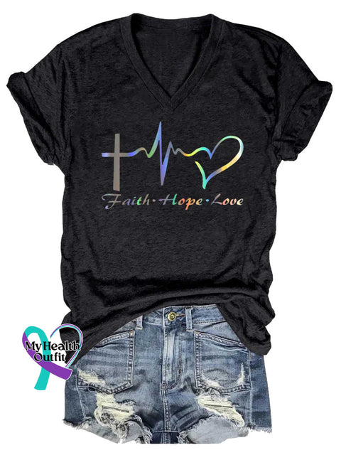 Women’s Faith Hope Love V-neck Casual T-Shirt Black / S