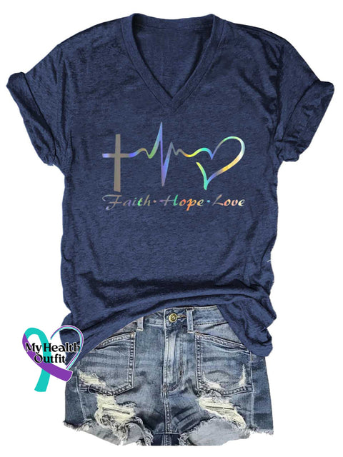 Women’s Faith Hope Love V-neck Casual T-Shirt Blue / S