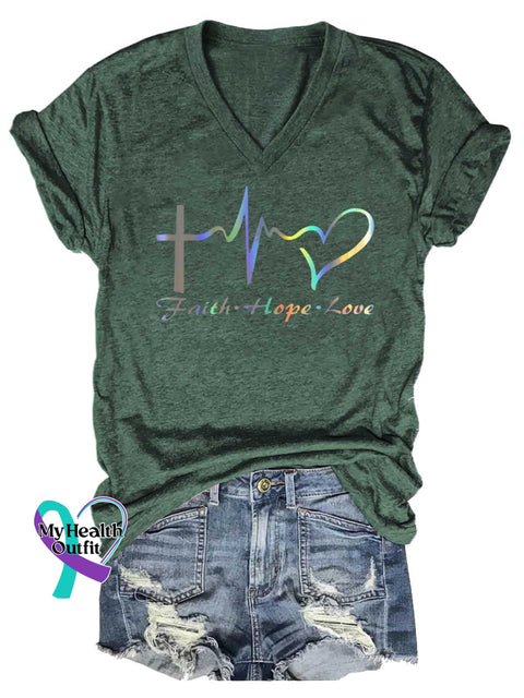 Women’s Faith Hope Love V-neck Casual T-Shirt Green / S