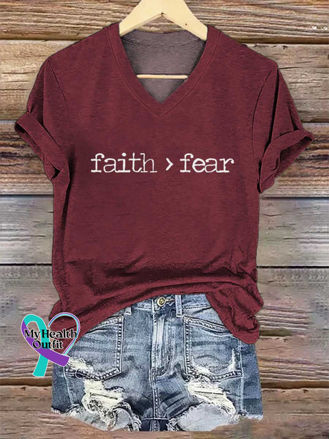 Women’s Faith Is Greater Than Fear V-neck Casual T-Shirt Red / S