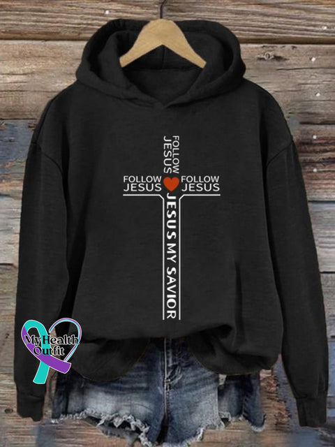 Women’s Faith Love Cross Printed Hoodie Black / S
