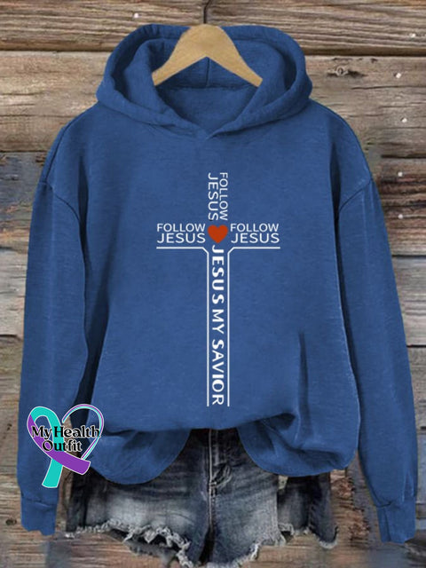 Women’s Faith Love Cross Printed Hoodie Blue / S