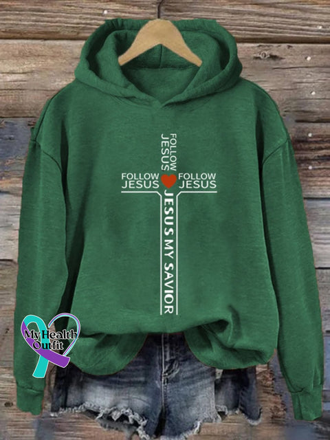Women’s Faith Love Cross Printed Hoodie Green / S