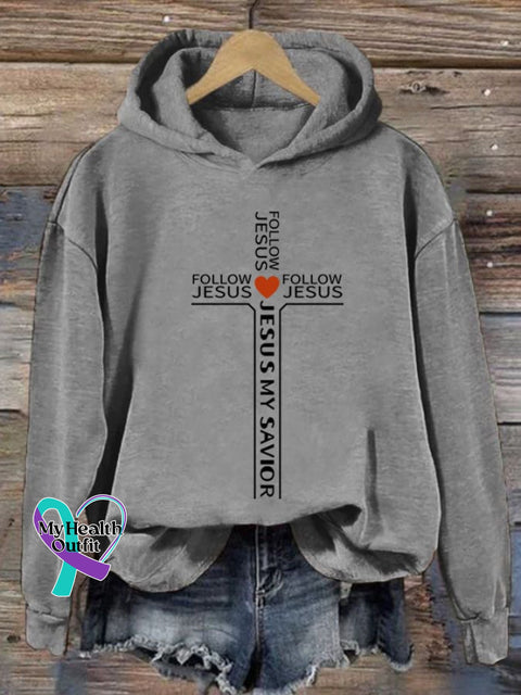 Women’s Faith Love Cross Printed Hoodie Grey / S