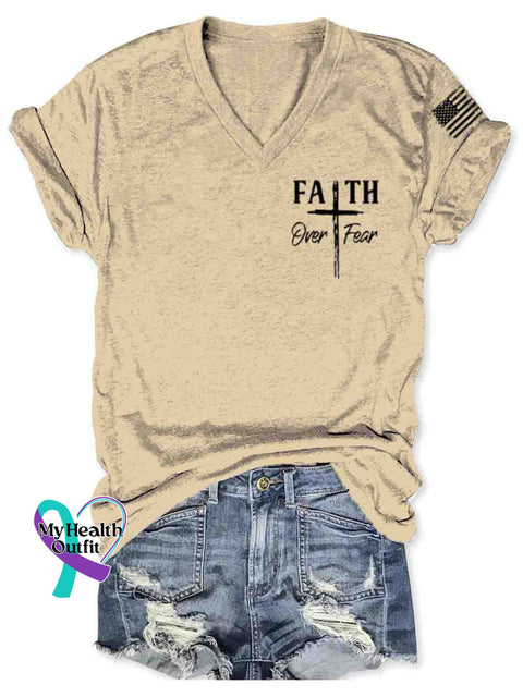 Women’s Faith Over Fear Art V-neck Casual T-Shirt Apricot / S