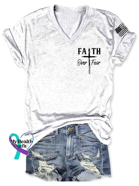 Women’s Faith Over Fear Art V-neck Casual T-Shirt White / S