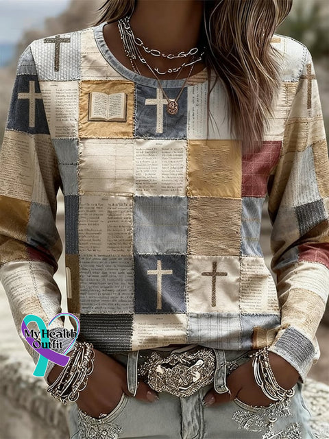 Women’s Faith Print Casual Long Sleeve T-Shirt As shown / S